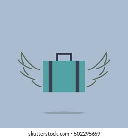 Travel bag with wings. travelling concept. vector illustration