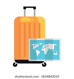 Reisebeutel und Weltkarte-Design, Reisetourismus und Reisethema Vektorgrafik