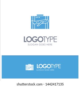 Travel, Baggage, Business, Case, Luggage, Portfolio, Suitcase Blue Solid Logo with place for tagline