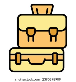 Travel baggage icon outline vector. Luggage bag. Carry cart color flat