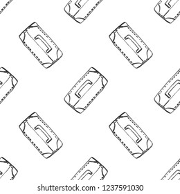 travel baggage seamless pattern . fashion hand drawn ink style with black contour lines isolated on white backgrownd. repeatable texture for textile fabric , wrapping paper. vector illustration
