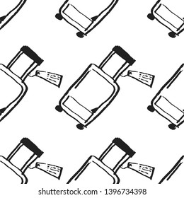 travel baggage seamless pattern. fashion hand drawn ink style with black contour lines isolated on white background. repeatable texture for textile fabric wrapping paper vector illustration