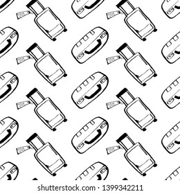 travel baggage seamless pattern. fashion hand drawn ink style with black contour lines isolated on white background. repeatable texture for textile fabric wrapping paper vector illustration