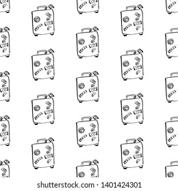travel baggage seamless pattern. fashion hand drawn ink style with black contour lines isolated on white background. repeatable texture for textile fabric wrapping paper vector illustration