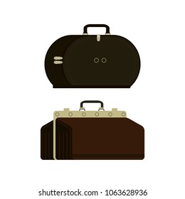 Travel bags, backpacks, cases, luggage and set travel bag, suitcase flat isometric icons illustration. Set of illustrations for traveling, hiking, flying, resting, resting, vacation. Vector