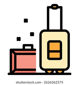 Travel bags hitchhiking icon. Outline travel bags hitchhiking vector icon color flat isolated