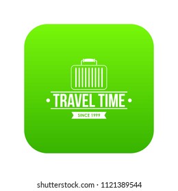 Travel bags icon green vector isolated on white background