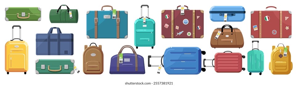 Travel bags icon vector set