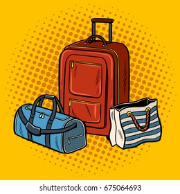 Travel bags pop art retro vector illustration. Comic book style imitation.