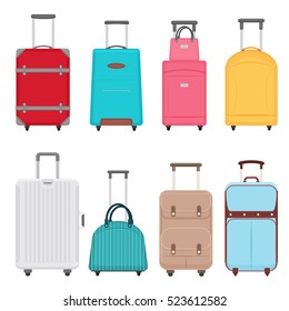 Travel bags set. Color suitcase, travel bag on wheels collection