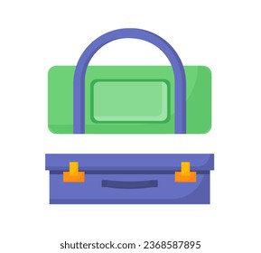 Travel bags set. Green and blue handbags. Aesthetics and elegance. Tourism and trips, active lifestyle. Casual accessory. Cartoon flat vector collection isolated on white background