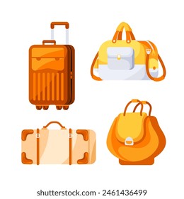 Travel bags, suitcases set. Camping and hiking rucksack. Travelers luggage.