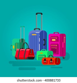 Travel bags in various colors. Luggage suitcase and bag