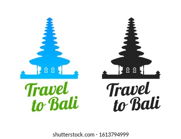 Travel to Bali Logo for Travel Agency. Vector Illustration of Bratan Temple in Bali, Indonesia isolated on white.
