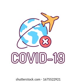 Travel ban color line icon. Prevention stop travelling to risk places. Wuhan Novel coronavirus 2019-nCoV. Dangerous chinese virus. Pictogram for web page, mobile app, promo. UI UX GUI design element