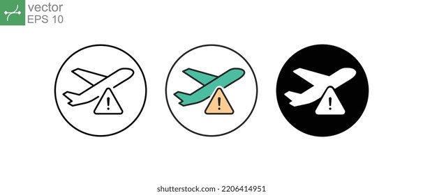 Travel ban. Flying prohibition zone. Plane is forbidden for transportation and travelling. Avoid unnecessary travel. Avoid Travel Issues icon. Vector illustration. Design on white background. EPS 10.