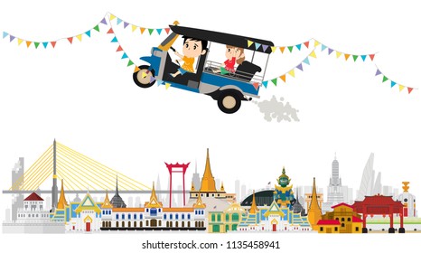 Travel to Bangkok in Thailand and landmarks and place,temple,background