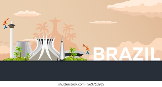 Travel banner to Brazil. Vector flat illustration