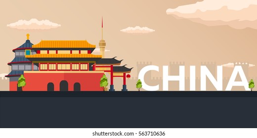 Travel banner to China. Vector flat illustration