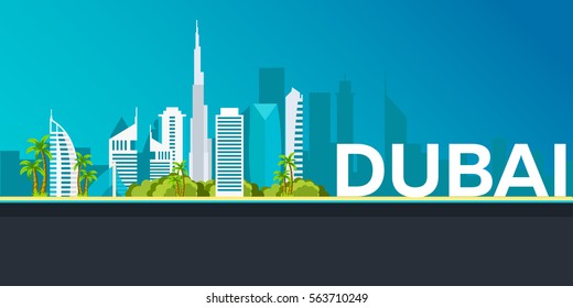 Travel banner to Dubai. Vector flat illustration