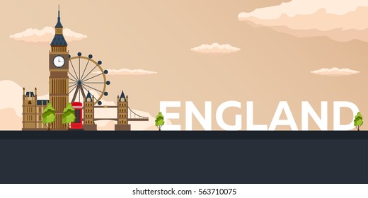 Travel banner to England. Vector flat illustration