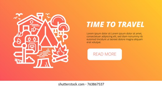 Travel banner. Flat vector banner summer travel, adventure, vacation. Modern flat design.