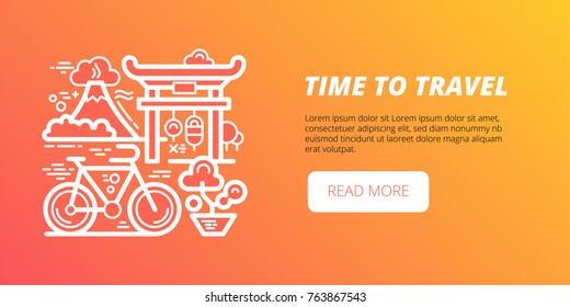 Travel banner. Flat vector banner summer travel, adventure, vacation. Modern flat design.