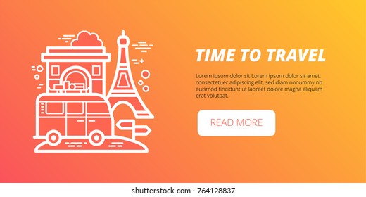 Travel banner. Flat vector banner summer travel, adventure, vacation. Modern flat design.