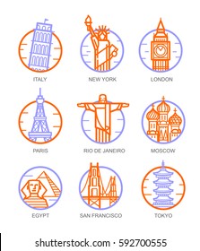 travel banner icons vector in line style in round