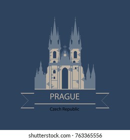 Travel banner or logo of Prague and Czech Republic with landmarks. Vector illustration