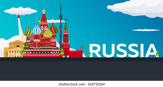 Travel banner to Russia. Vector flat illustration