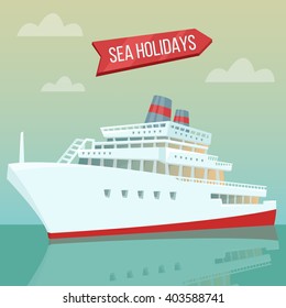 Travel Banner. Sea Holidays. Passenger Ship. Cruise Liner. Tourism Industry. Vector illustration