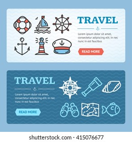 Travel Banner Set. Concept Of Sea Adventures. Vector illustration