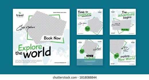 Travel Banner, Set of Editable square banner template