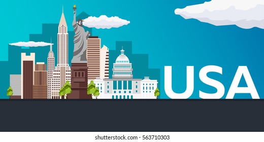 Travel banner to USA. Vector flat illustration