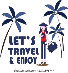 travel banner woman coconut icons classical design.