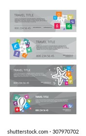 Travel banners concept 4 Vector concept of horizontal travel banners on gray background