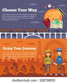 Travel banners set. Vector flat illustration