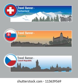 Travel banners: Switzerland, Slovakia and Chech