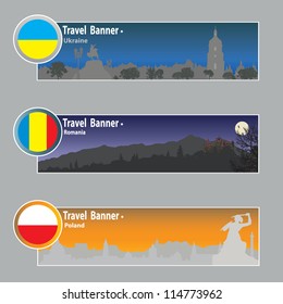 Travel banners: Ukraine, Romania and Poland
