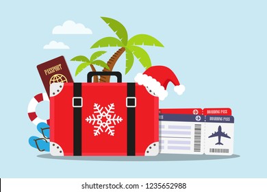 Travel to the beach in Christmas holiday. Vector illustration