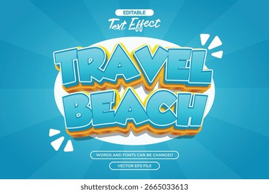 Travel beach editable text effect with 3d cartoon text style