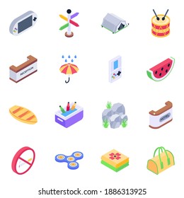 
Travel and Beach Icons in Modern Isometric Style 