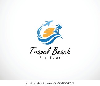logotipo de la playa de viajes creativo vuelo tour diseño de aeronaves moderno