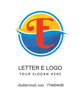 travel beach logo with letter e