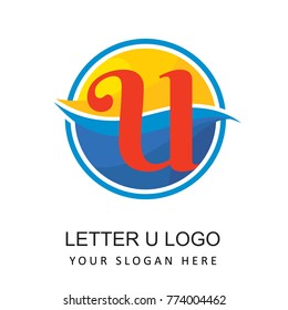 travel beach logo with letter u