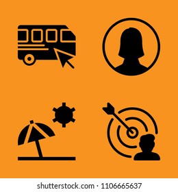 travel, beach, target idea and face icons set. Vector illustration for web and design