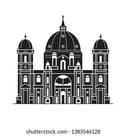 Travel Berlin icon. Dome cathedral is one of the famous landmarks and tourist attractions in capital of Germany. Outline baroque church logo.