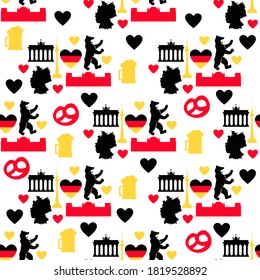 Travel Berlin seamless pattern. Germany vacation wallpaper. Travel Europe background. German Landmark tiled grunge pattern.