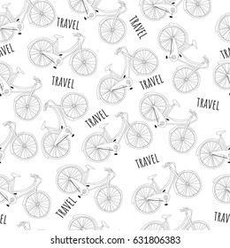 Travel bicycle seamless pattern. Hand drawn vector background. Wrapping paper.